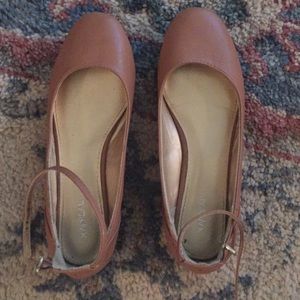Tan Ankle Strap Flats